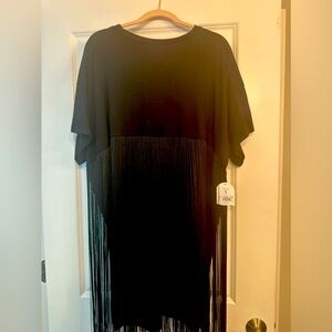 this is size X Arula (XL) black cotton dress with long black fringe